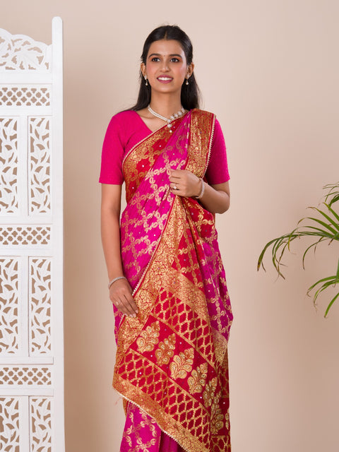 KcPc Gharchola Banarasi Silk Fabric With Heavy Zari Work Saree KML Rani Red