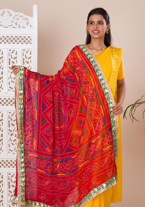 KcPc New Pure Georgette Bandhani Rajasthani chunri Gotapatti Border Dupatta