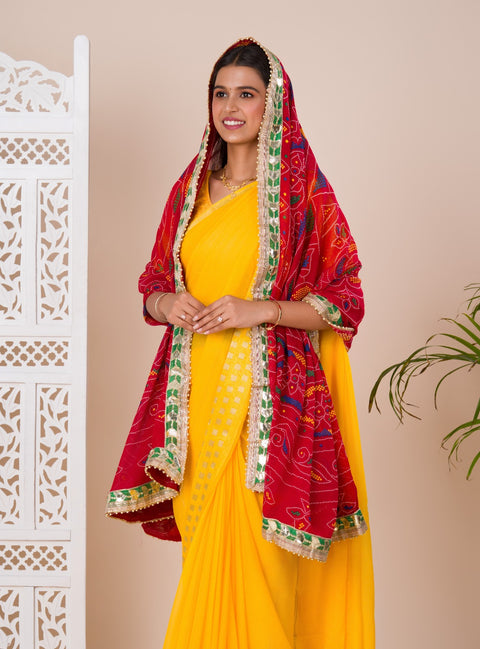 KcPc New Pure Georgette Bandhani Rajasthani chunri Gotapatti Border Dupatta