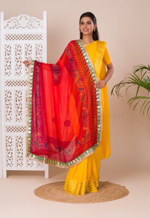 KcPc Pure Georgette Bandhani pila Gotapatti Border Dupatta