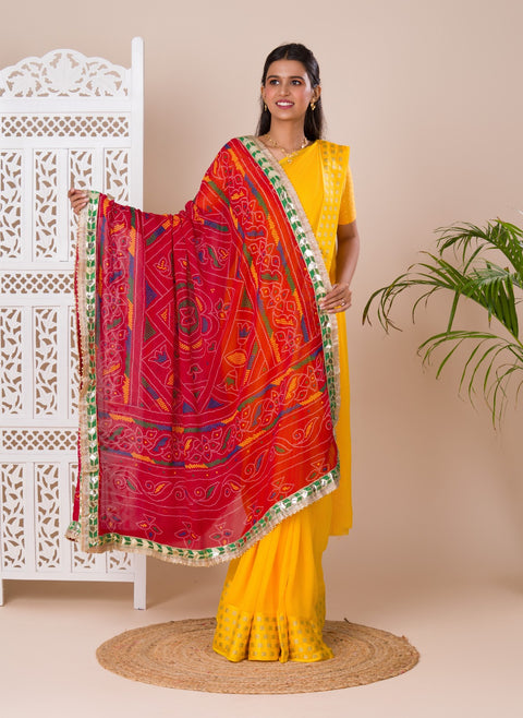 KcPc New Pure Georgette Bandhani Rajasthani chunri Gotapatti Border Dupatta