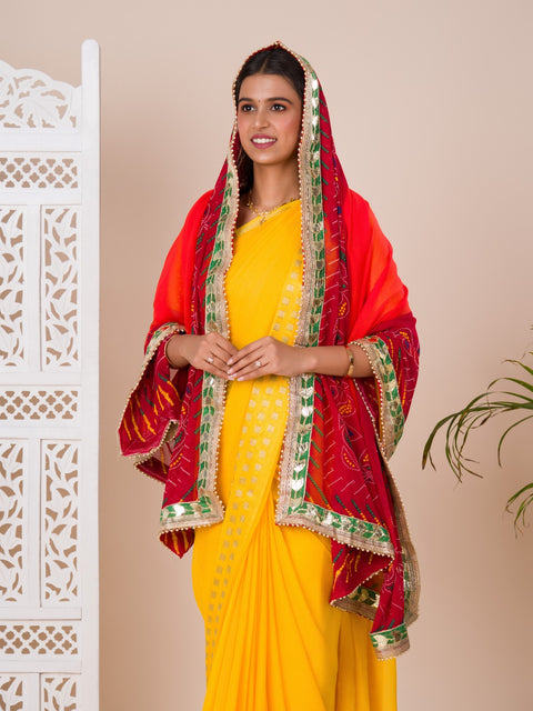 KcPc Pure Georgette Bandhani pila Gotapatti Border Dupatta