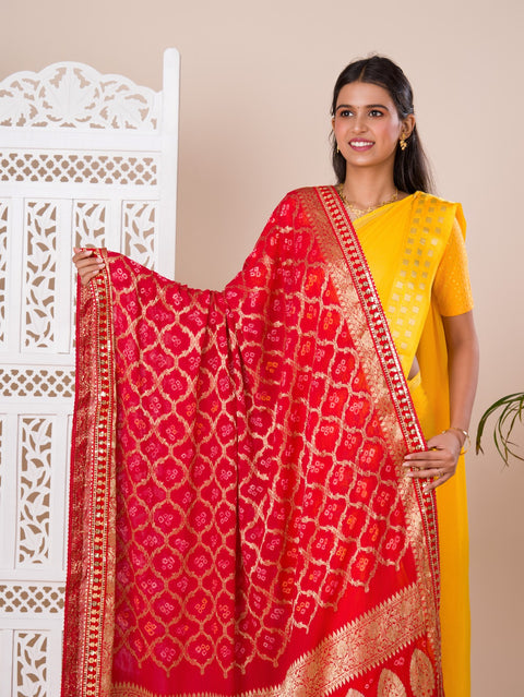 KcPc Pure Georgette Bandhani Banarasi Weaving Dupatta