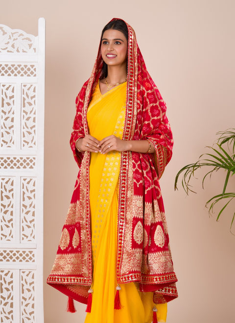 KcPc Pure Georgette Bandhani Banarasi Weaving Dupatta