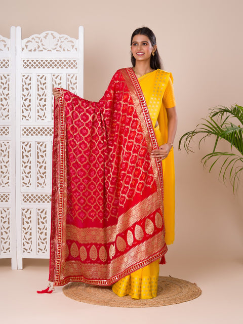KcPc Pure Georgette Bandhani Banarasi Weaving Dupatta