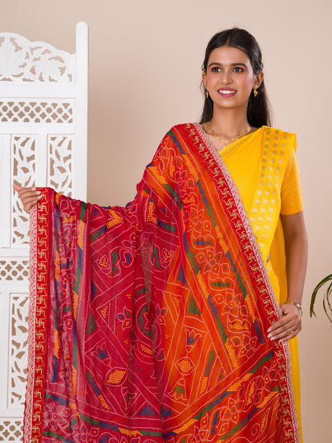 KcPc Pure Georgette Marwadi Chunri Dupatta for Pooja And Traditional Wedding Chunri