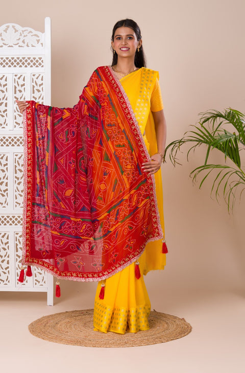 KcPc Pure Georgette Marwadi Chunri Dupatta for Pooja And Traditional Wedding Chunri