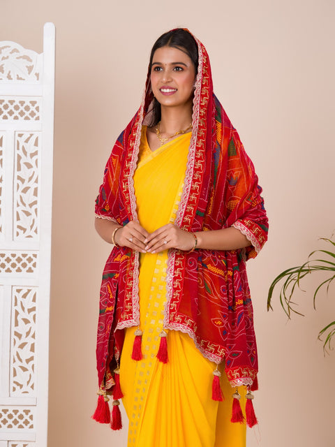 KcPc Pure Georgette Marwadi Chunri Dupatta for Pooja And Traditional Wedding Chunri