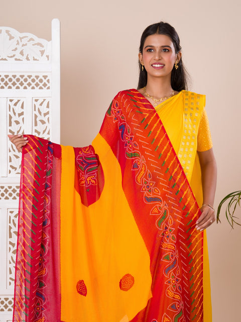 KcPc Pure Georgette Marwadi Chunri  Duppta Chunri  Pomcha