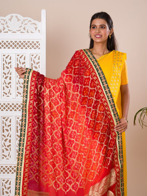 KcPc Banarasi Ojaria Chunri Piliya Dupatta Red Orange Piliya
