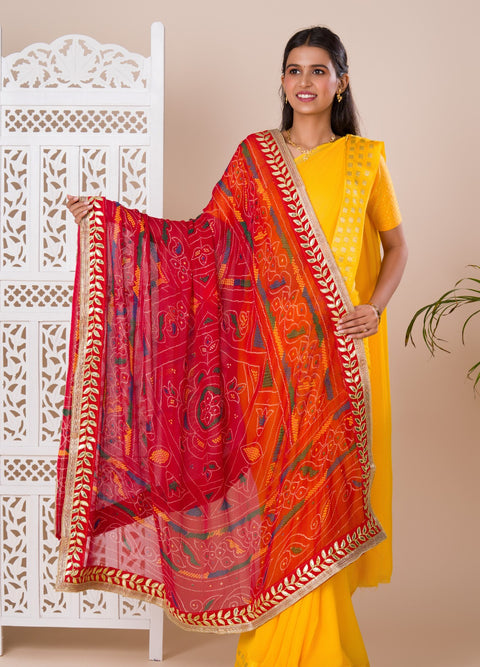 KcPc Rajasthani Traditional Bandhani Chunri Piliya Dupatta Georgette Chunri