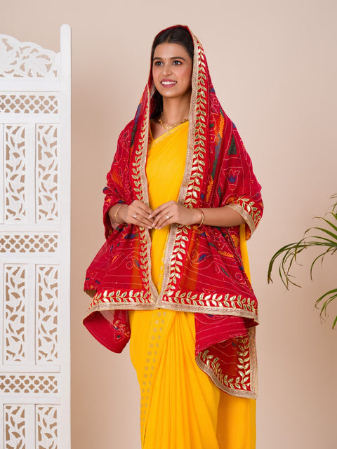 KcPc Rajasthani Traditional Bandhani Chunri Piliya Dupatta Georgette Chunri