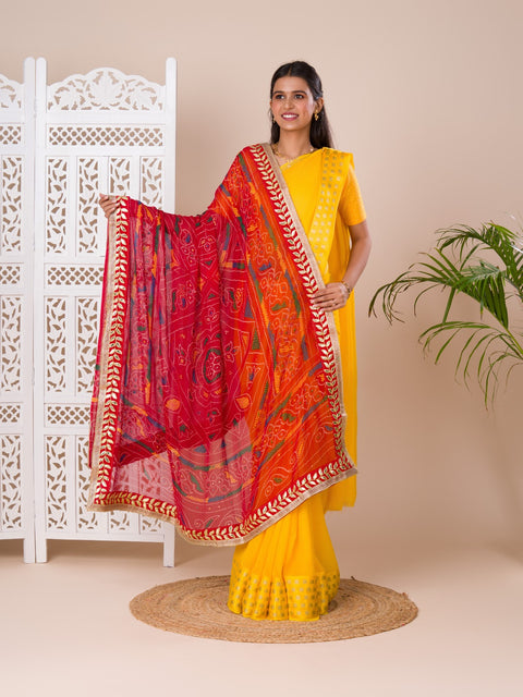 KcPc Rajasthani Traditional Bandhani Chunri Piliya Dupatta Georgette Chunri