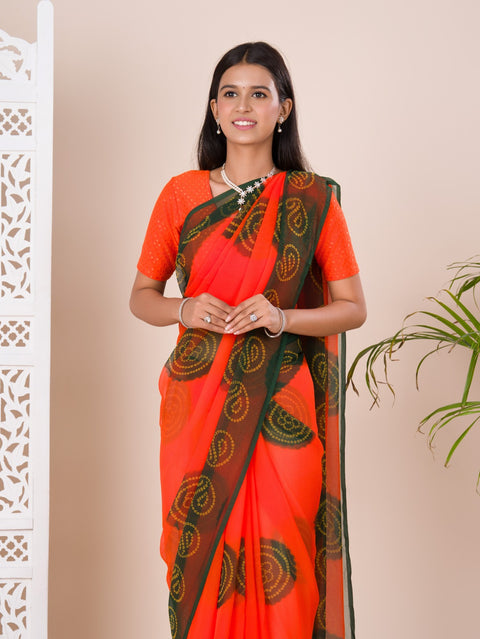 KcPc New Beautiful Chiffon Bandhani Light Weight Saree  SHA
