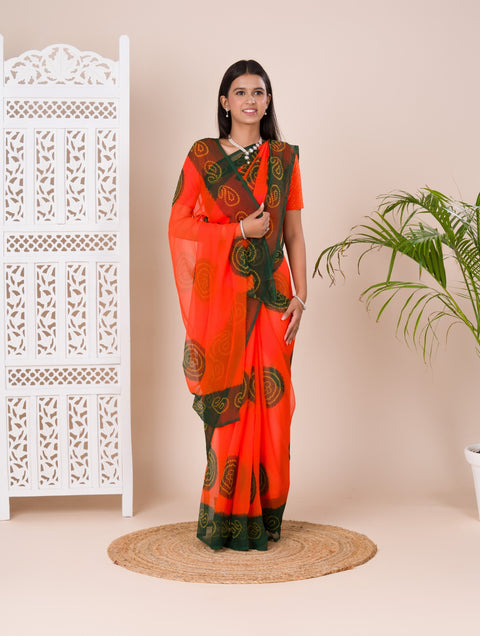 KcPc New Beautiful Chiffon Bandhani Light Weight Saree  SHA
