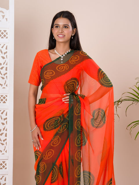 KcPc New Beautiful Chiffon Bandhani Light Weight Saree  SHA
