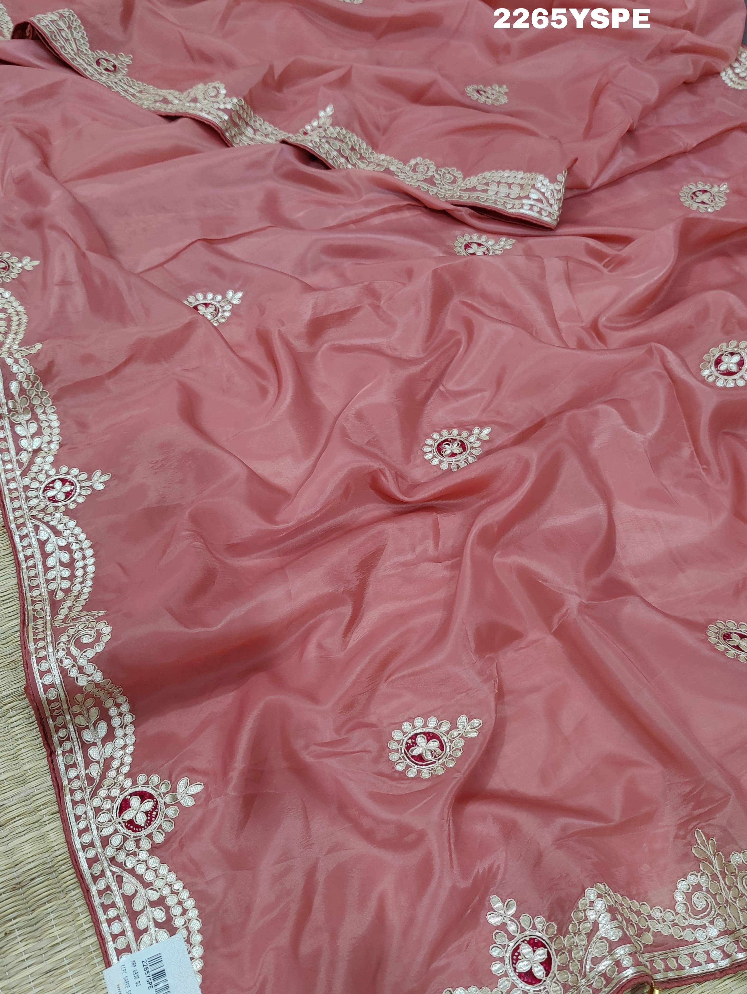  Tussar tissue silk Bollywood With Gotapatti work Saree in peach colour