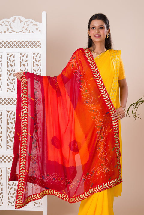 KcPc Pure Georgette Rajasthani Chunri Dupatta  Pila