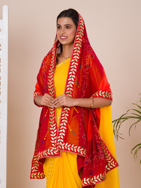 KcPc Pure Georgette Rajasthani Chunri Dupatta  Pila