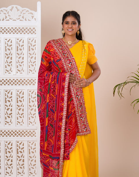 KcPc New Marwadi Chunri Pure Georgette With Kashida Embroidery Border