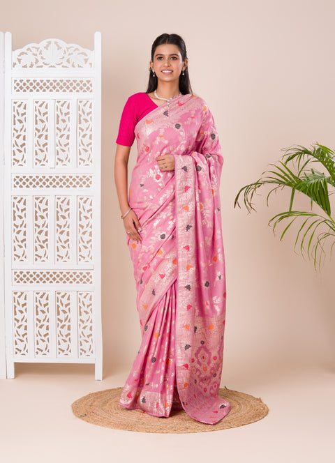 KcPc Dola Silk With Zari Weaving Saree  ASH Peach