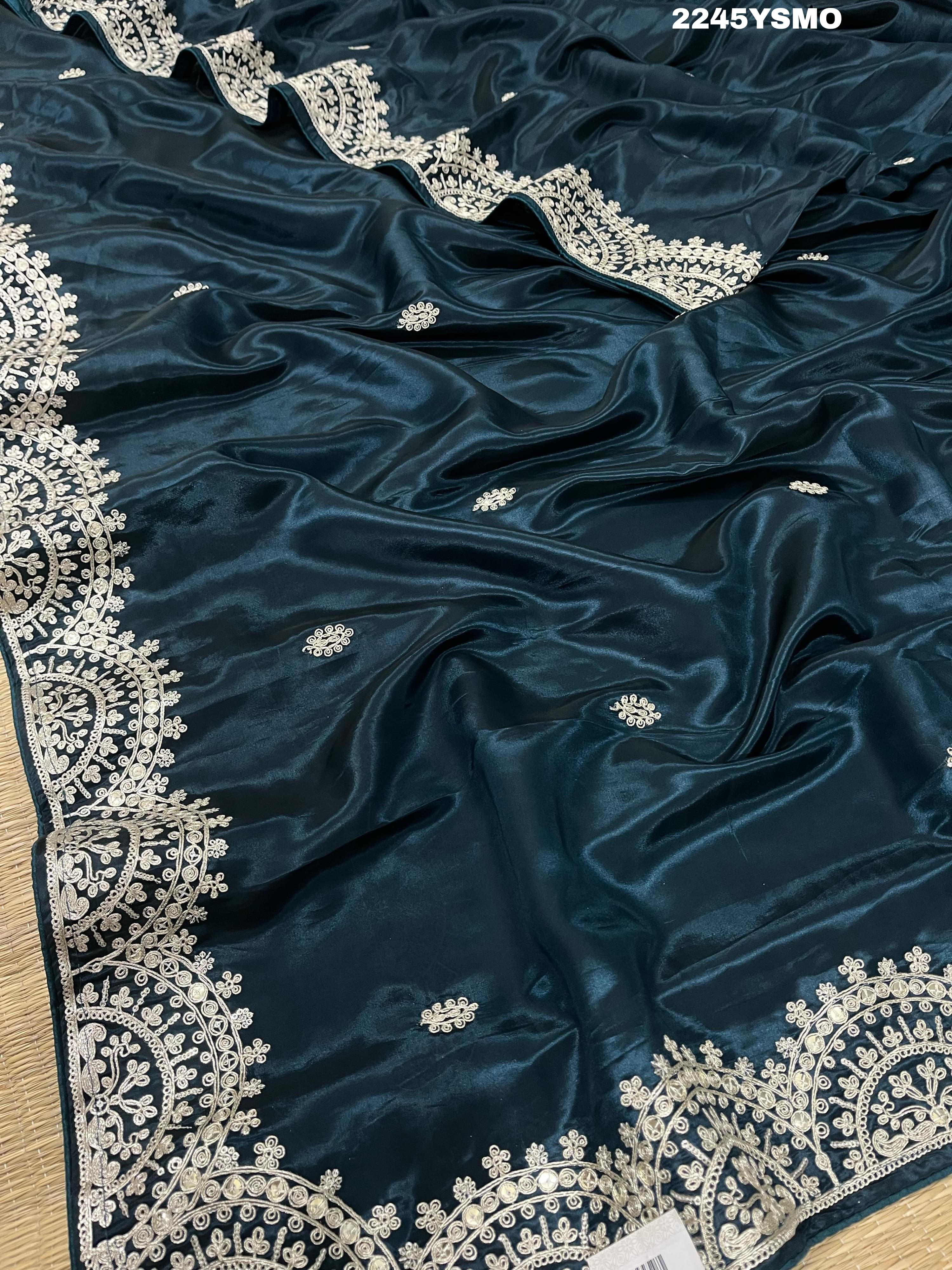  Pure Crepe silk Bollywood With Foil Gota Zari Work Saree