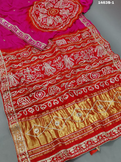 KcPc New Pure Gaji silk Bandhani Shilpa Shetty Designer Hand Gotapatti Work Saree AMT