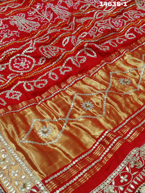 KcPc New Pure Gaji silk Bandhani Shilpa Shetty Designer Hand Gotapatti Work Saree AMT