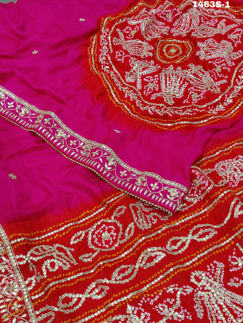 KcPc New Pure Gaji silk Bandhani Shilpa Shetty Designer Hand Gotapatti Work Saree AMT
