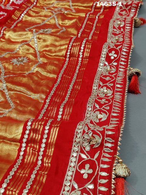 KcPc New Pure Gaji silk Bandhani Shilpa Shetty Designer Hand Gotapatti Work Saree AMT