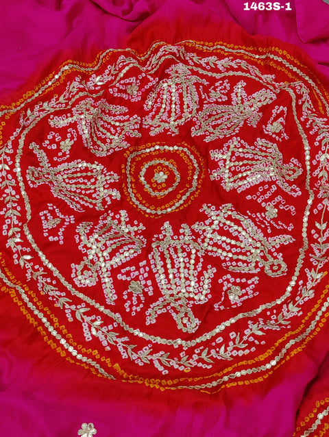 KcPc New Pure Gaji silk Bandhani Shilpa Shetty Designer Hand Gotapatti Work Saree AMT