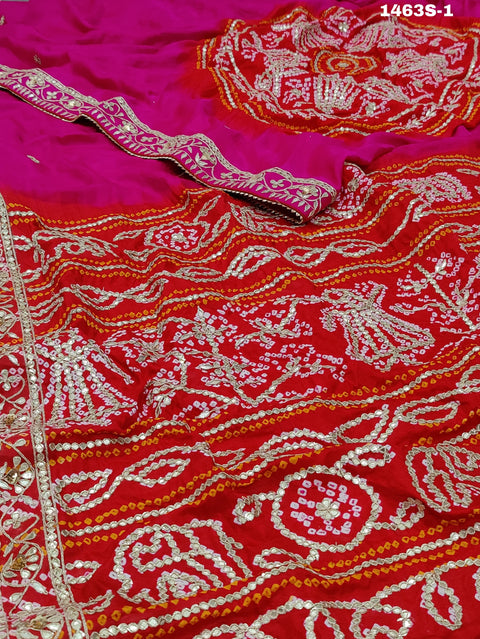 KcPc New Pure Gaji silk Bandhani Shilpa Shetty Designer Hand Gotapatti Work Saree AMT