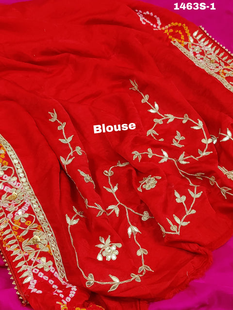 KcPc New Pure Gaji silk Bandhani Shilpa Shetty Designer Hand Gotapatti Work Saree AMT