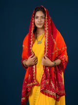 KcPc Pure Georgette Handmade Bandhej With Zari Thread Work Rajasthani Chunri (Piliya)