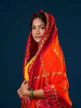 KcPc Pure Georgette Handmade Bandhej With Zari Thread Work Rajasthani Chunri (Piliya)