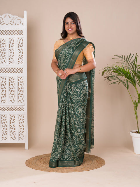 KcPc New beautiful  Cotton silk Ajrakh style With Ajrakh HandPrint Work Saree STL