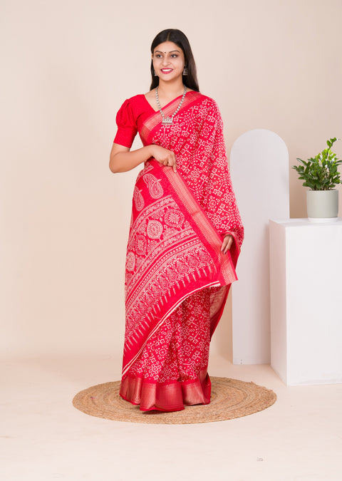 KcPc New latest Cotton silk Ajrakh style With Ajrakh HandPrint Work Saree STL