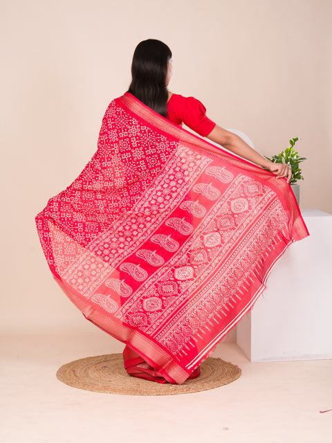 KcPc New latest Cotton silk Ajrakh style With Ajrakh HandPrint Work Saree STL