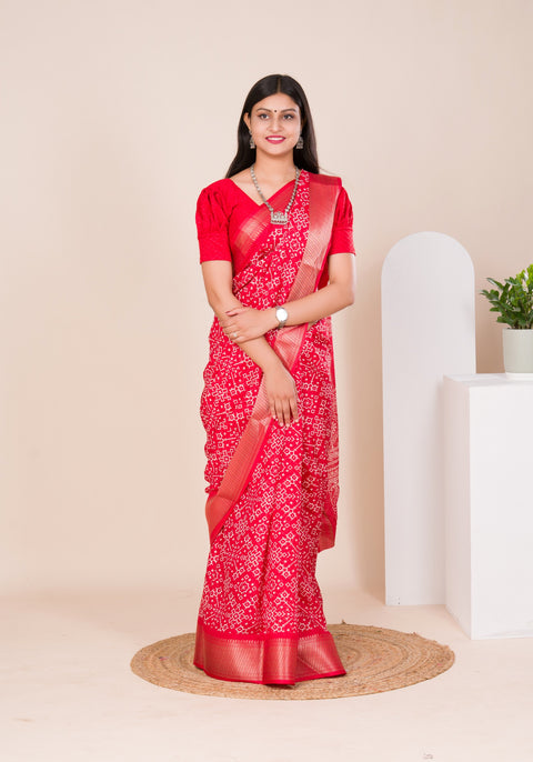 KcPc New latest Cotton silk Ajrakh style With Ajrakh HandPrint Work Saree STL