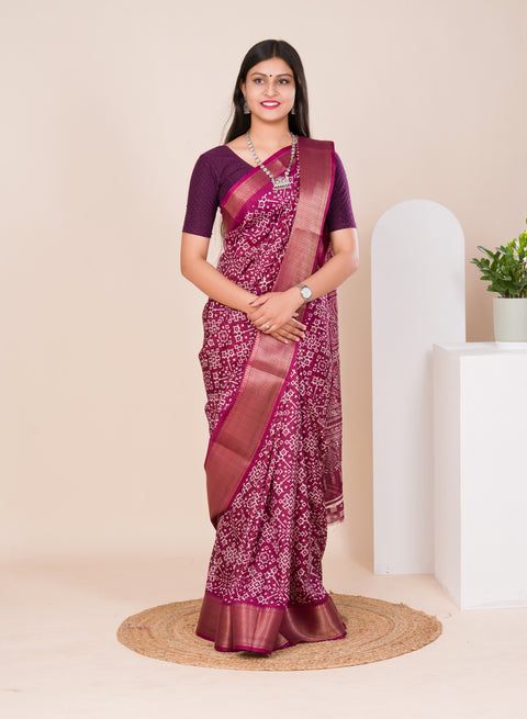KcPc New Launched Cotton silk Ajrakh style With Ajrakh HandPrint Work Saree STL