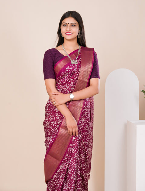 KcPc New Launched Cotton silk Ajrakh style With Ajrakh HandPrint Work Saree STL