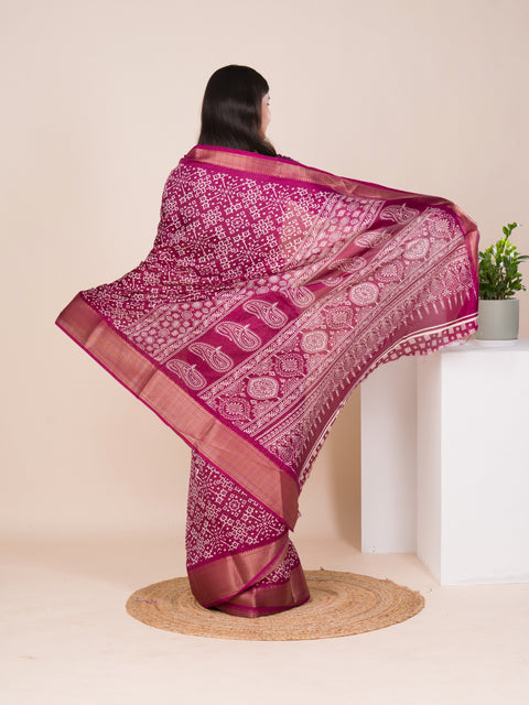 KcPc New Launched Cotton silk Ajrakh style With Ajrakh HandPrint Work Saree STL