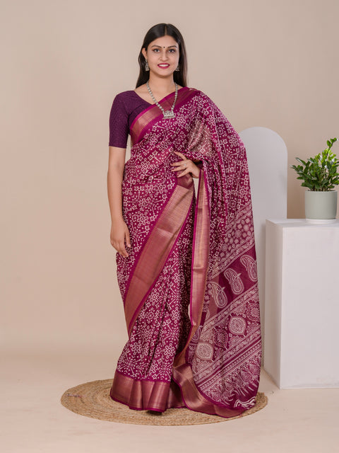 KcPc New Launched Cotton silk Ajrakh style With Ajrakh HandPrint Work Saree STL