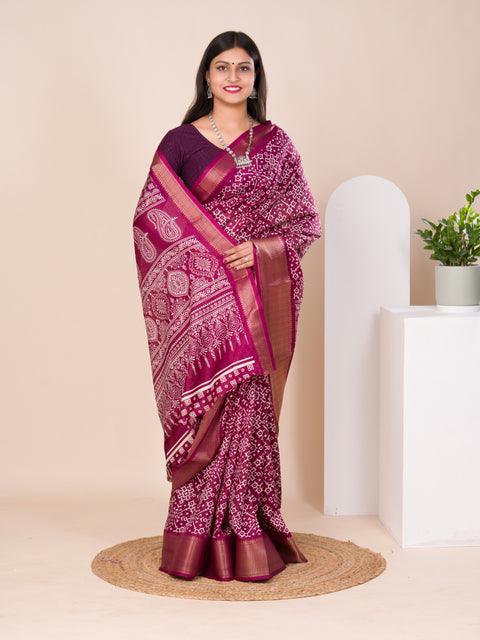 KcPc New Launched Cotton silk Ajrakh style With Ajrakh HandPrint Work Saree STL