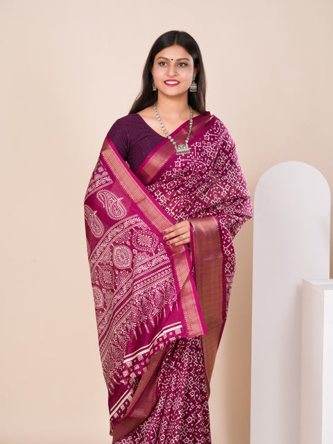 KcPc New Launched Cotton silk Ajrakh style With Ajrakh HandPrint Work Saree STL
