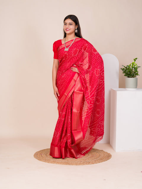 KcPc New Cotton silk Ajrakh style With Ajrakh HandPrint Work Saree STL