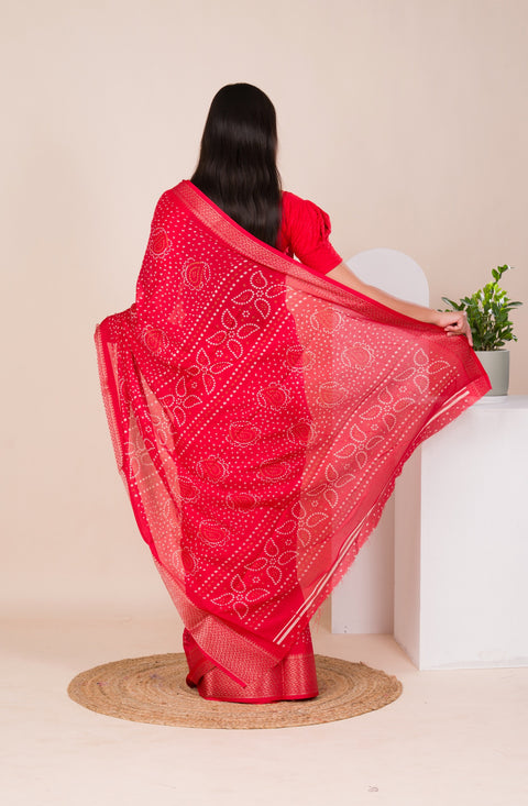 KcPc New Cotton silk Ajrakh style With Ajrakh HandPrint Work Saree STL