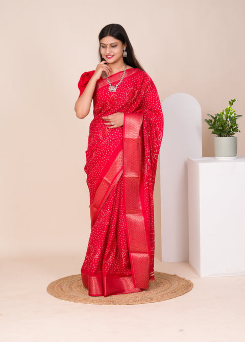 KcPc New Cotton silk Ajrakh style With Ajrakh HandPrint Work Saree STL