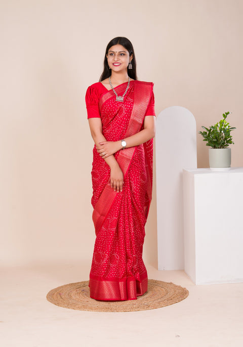 KcPc New Cotton silk Ajrakh style With Ajrakh HandPrint Work Saree STL