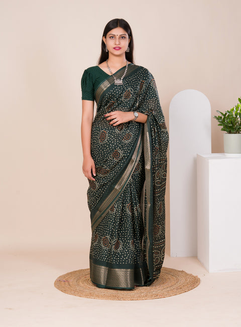 KcPc New Beautiful  Cotton silk Ajrakh style With Ajrakh HandPrint Work Saree STL